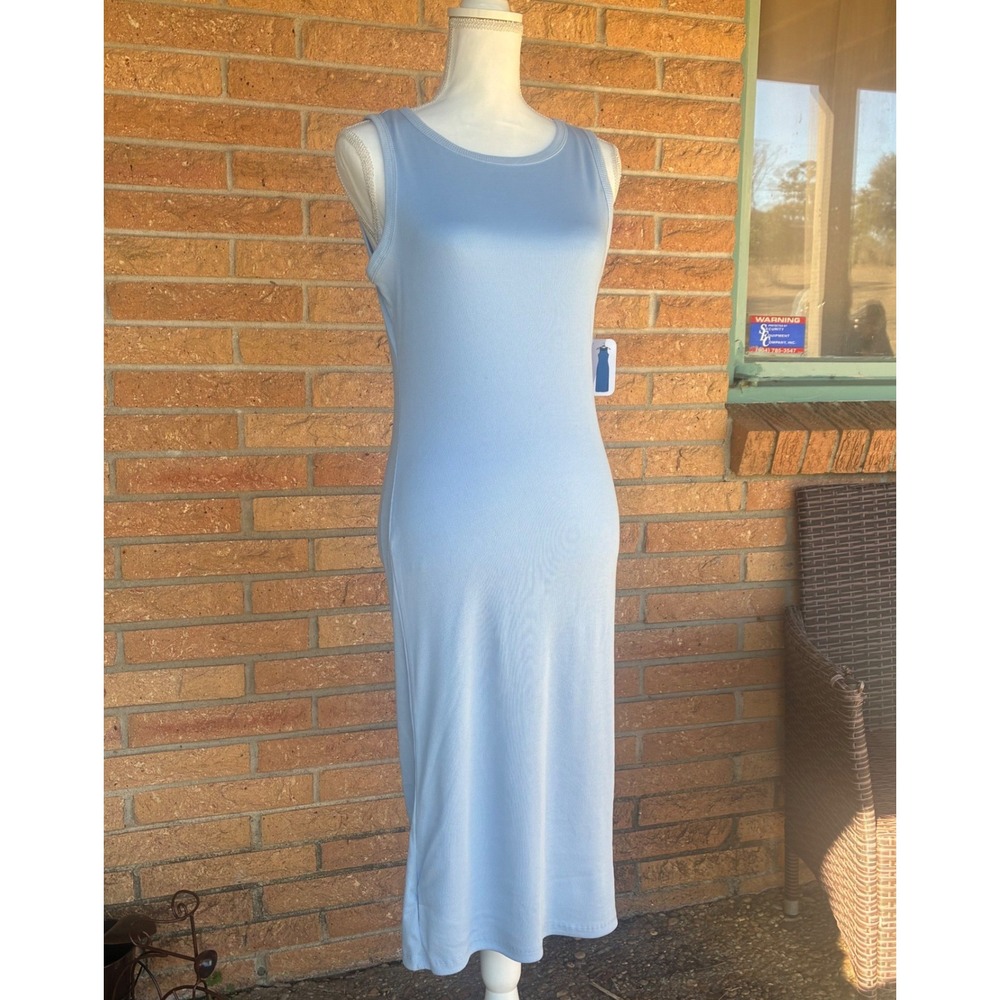NWT Midi Dress W Small Blue Ribbed Knit Sleeveless Bodycon Stretchy Casual Clean